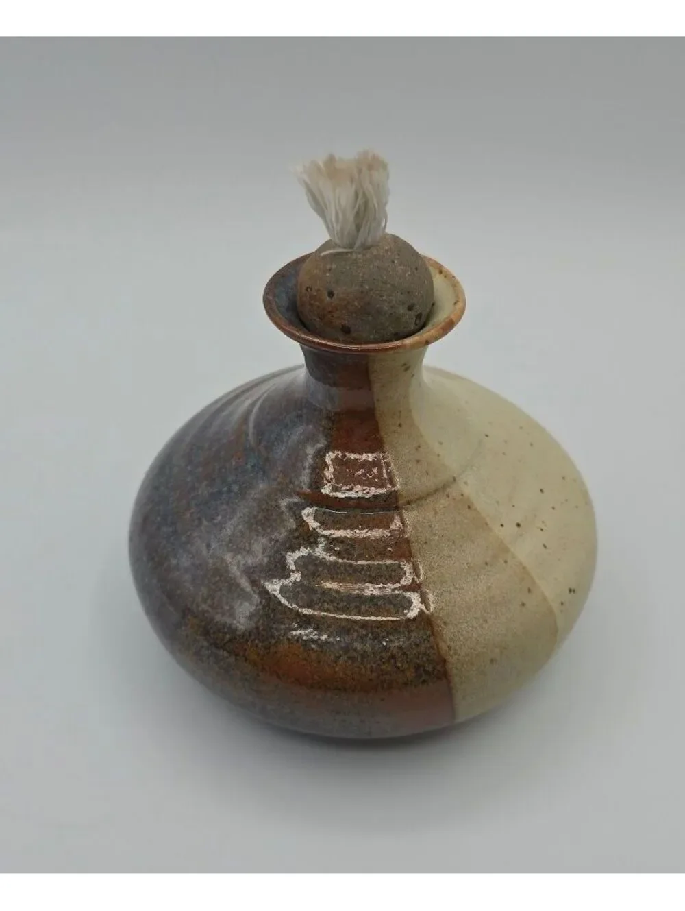 Vintage Hanselmann Pottery Stoneware Oil Lamp Signed